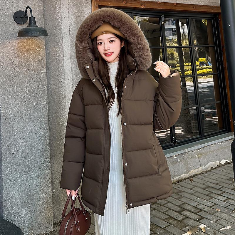 Большая меховая воротниковая куртка из хлопка с поясом для женщин Зимнее приталенное толстое милое пальто
