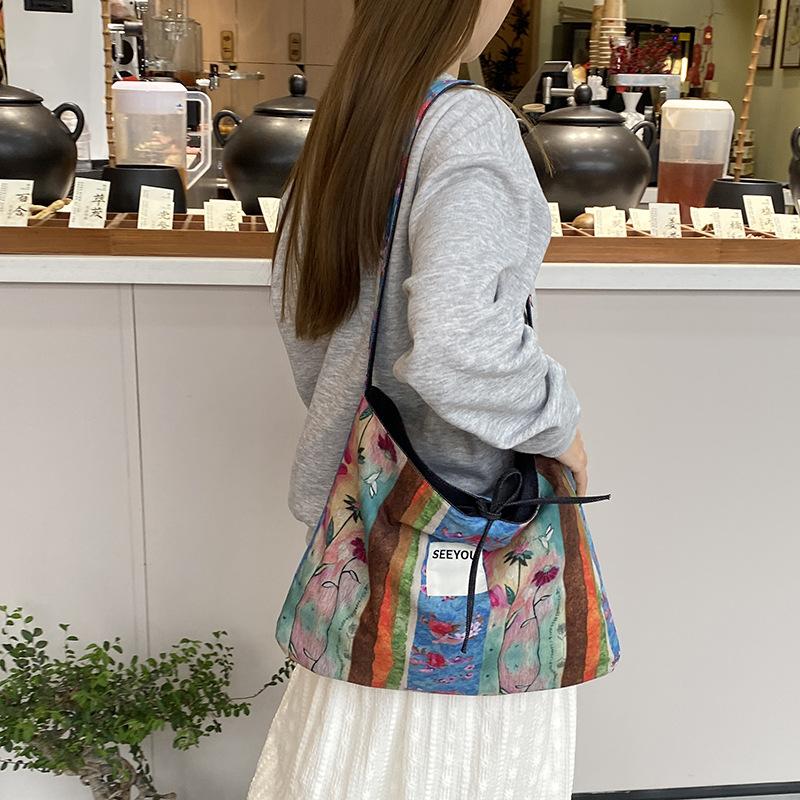Patchwork Vintage Women's Crossbody Bags Large Capacity Flower Ladies Shoulder Bag Double-sided Denim Female Travel Tote Handbag