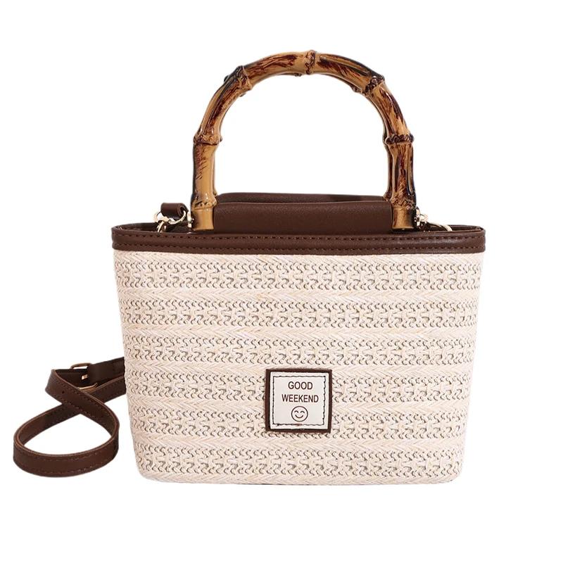 Новая простая женская модная сумка-корзина для травы, летняя пляжная сумка, нежная ручная тканая сумка-тоут, женская модная сумка для покупок