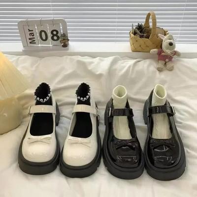 Мода 2025Туфли для женщин Мода Осень Женские туфли-лодочки Милая Пряжка на одном слове Однотонный Бант-бабочка Средний каблук Водонепроницаемые Туфли Джейн