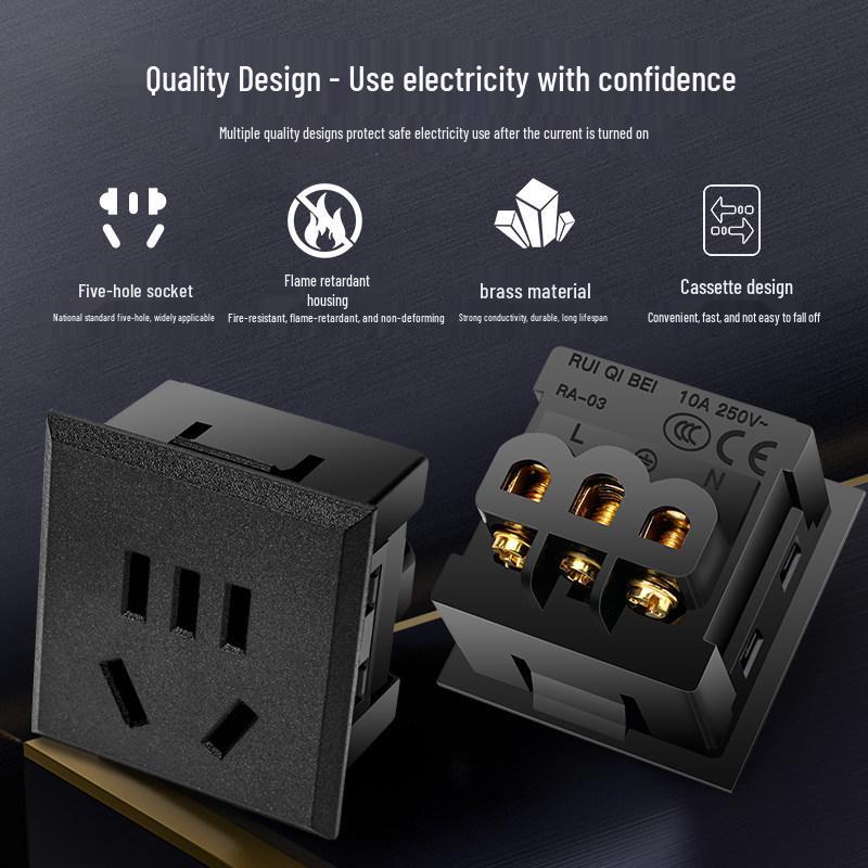 Compact National Standard 2-Pin & 3-Pin 5-Hole Desktop Power Socket Module