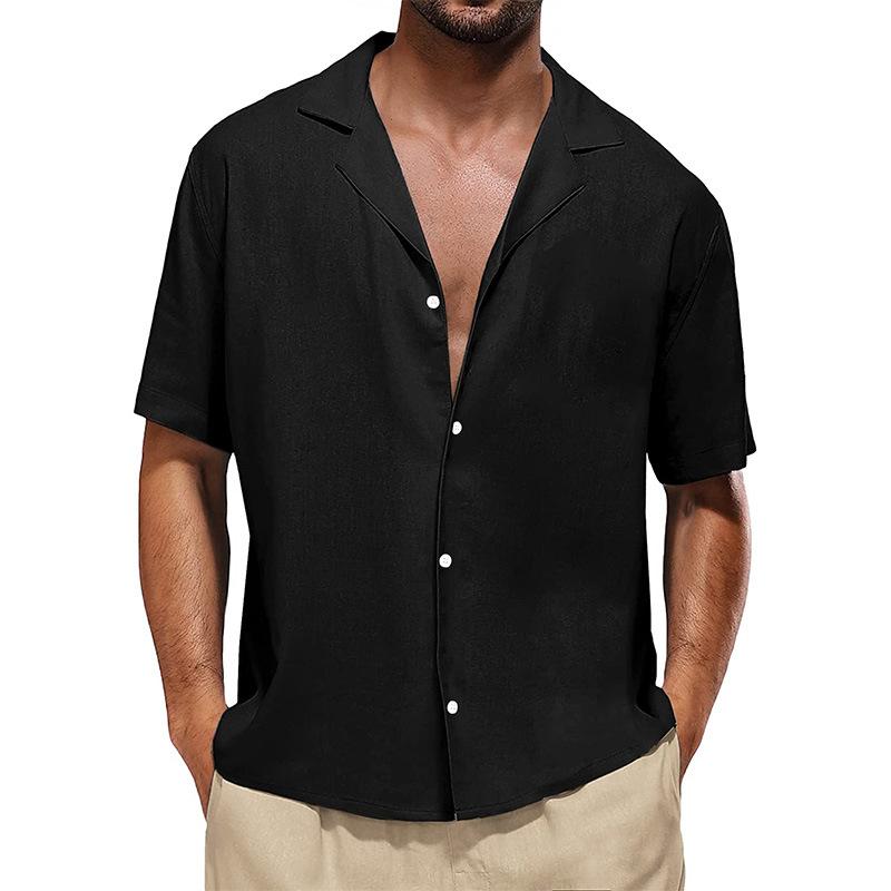 Men's Casual Collar Relaxed Short-sleeved Shirt - Men's Plain Cotton And Linen Breathable Shirt