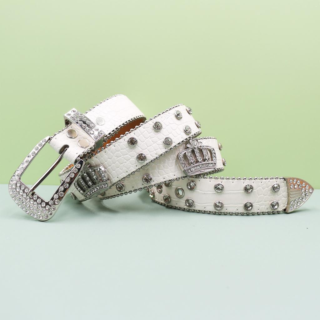 Punk Belt Crown Trendy Men and Women Inlaid with Rhinestone Sequins Rock Fashion Belt Men and Women Belt