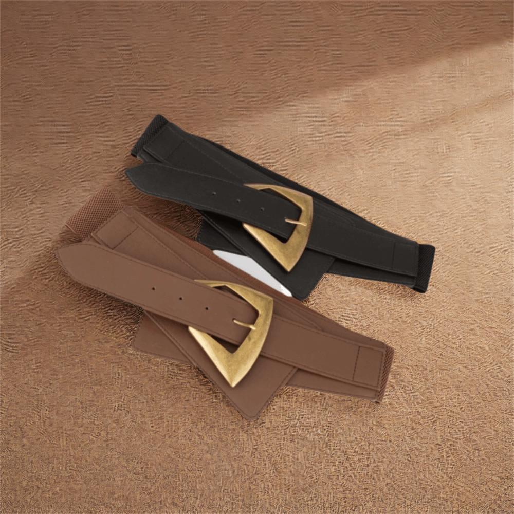 Black Color Elastic Wide Cummerbunds Metal Buckle Versatile Waist Belt Sweater Pairing