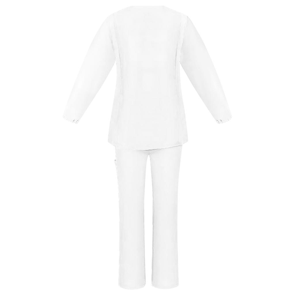 Женский однотонный рабочий топ с длинным рукавом и V-образным вырезом, нагрудными карманами, эластичный пояс, брюки, комплект из двух предметов, 3 кармана, халаты, топы для женщин