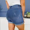 High Waist Elastic Waist Mid Length Shorts-Casual High Waisted Denim Shorts,Stretch Jean Shorts With Adorable Double Pockets
