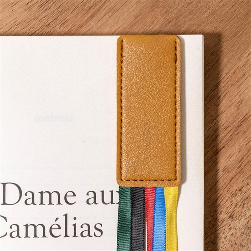 2 Pcs Book Markers with Colorful Ribbons PU Leather Reading Bookmarks Ribbon Page Markers for Book Lovers