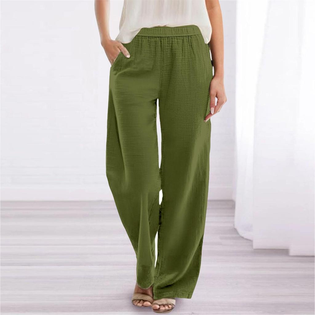 Women's Solid Color Casual Pants Versatile Loose Cotton Linen Wide Leg Pants