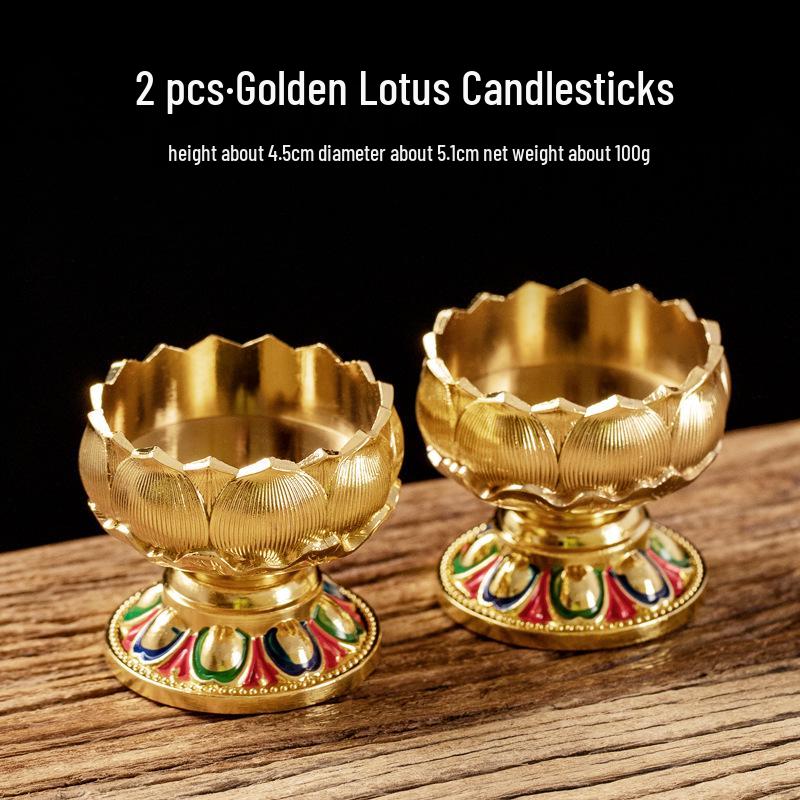 Полностью металлический набор подсвечников-лотосов для буддийских подношений