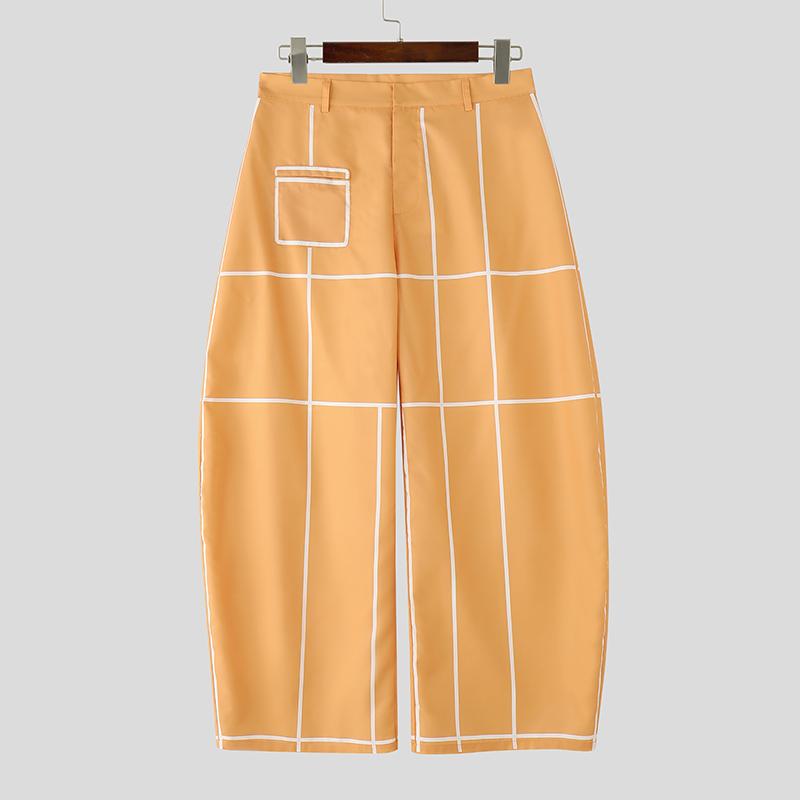 INCERUN Мужские брюки оверсайз на молнии с боковыми карманами на талии, клетчатые, повседневные, свободные, длинные