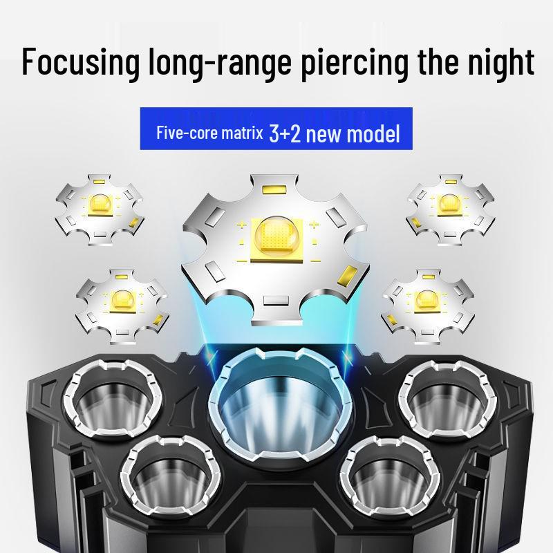 Перезаряжаемый водонепроницаемый 5-светодиодный налобный фонарь - Сверхяркий, портативный, для использования на открытом воздухе и рыбалки