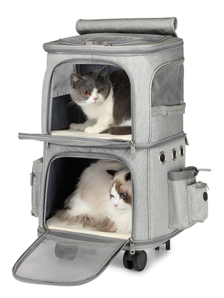 Двухслойная сумка на колесиках для домашних животных, переносная, для путешествий на открытом воздухе, бесшумная, универсальная, дышащая, сумка для кошек, коляска для собак, переноска для кошек
