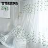 Embroidery Leaves Tulle Sheer Curtains for Living Room Kitchen Window Voile Curtains for Bedroom Linen Look Door Curtain Drapes