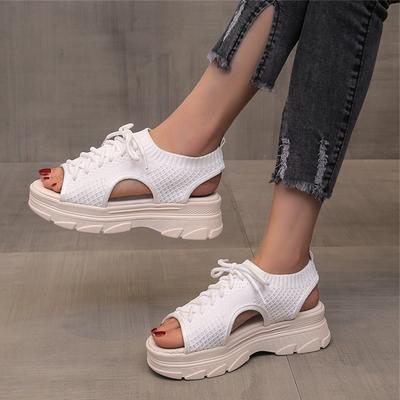 Повседневная женская обувь, размер 6, женская летняя летающая тканая сетчатая поверхность, толстая подошва, ажурная мягкая удобная повседневная обувь для мужчин