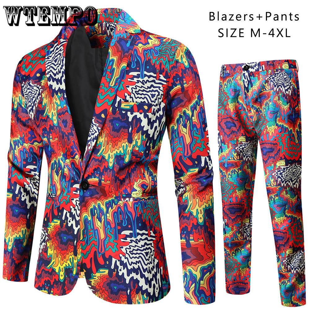 Весенне-осенний мужской повседневный костюм, модный мужской костюм с цифровой печатью, комплект из двух предметов