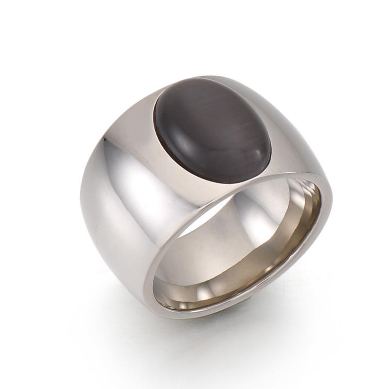 Кольцо с камнем «кошачий глаз» в европейско-американском стиле - Уличное модное овальное кольцо из титановой стали для женщин