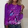 Топы для женщин с принтом в виде 3D-бабочки и цветочным принтом, круглый вырез, длинный рукав, футболка, осенний повседневный тонкий пуловер, женский топ с длинным рукавом