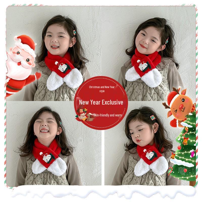 Детский красный вязаный шарф: Зимний плюшевый шарф-воротник