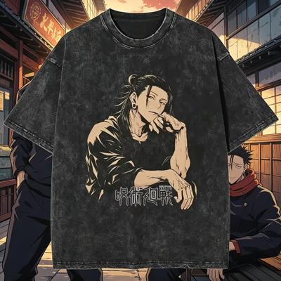 Летние Аниме 2026 года Jujutsu Kaisen Годзё Сатору Футболки Стирка Мужские Женские Хлопок Харадзюку Футболки Высокое Качество Ретро Топы Футболки
