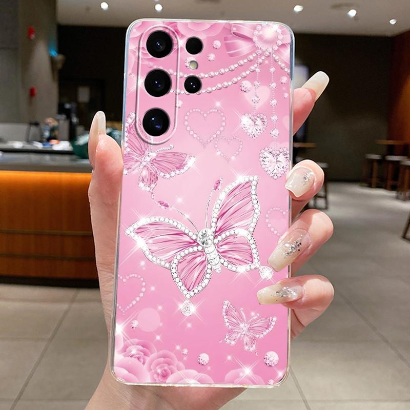 Funda For Samsung Galaxy S25 Ultra Cases Clear Soft Silicone Butterfly Flower Coque For Samsung S25Ultra S24 Ultra Phone Case