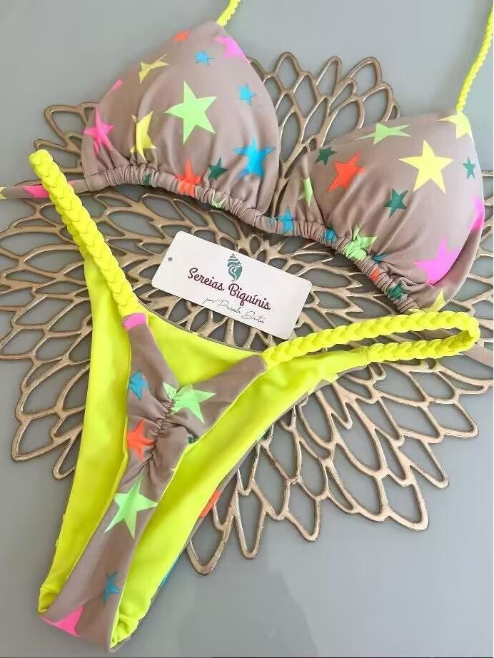 2024 Разноцветный принт Завязывающийся бразильский бикини-стринг