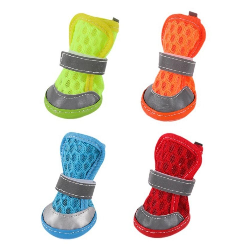 4pcs/set Non-slip Dog Mesh Shoes Breathable Dog Foot Covers Practical Puppy Socks Shoes  Summer