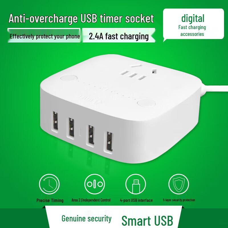 BULL Anti-Overcharge Multi-Port USB Power Strip with Timer