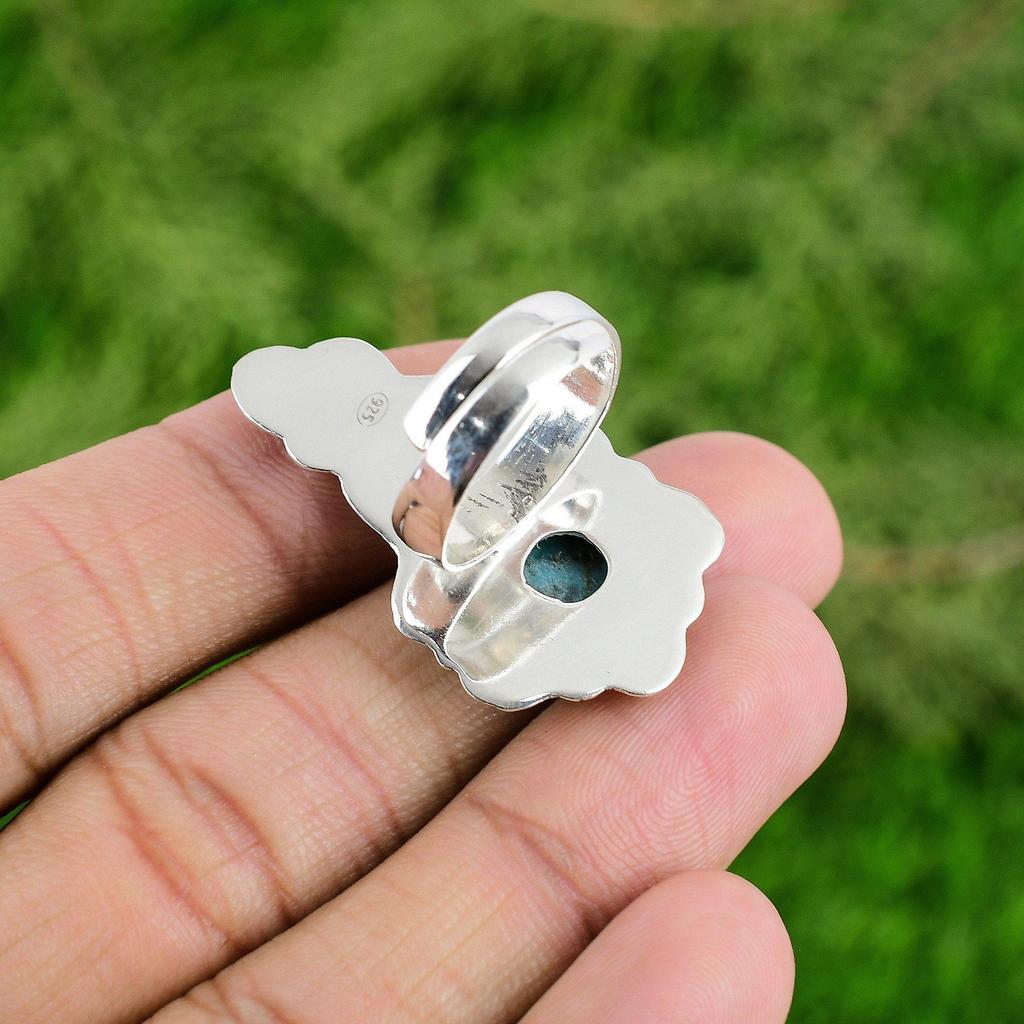 925 Sterling Silver Natural Copper Arizona Turquoise New Multi Stone Flower Ring