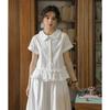 Literary White Lace Short-sleeved Shirt Top Women + Skirt