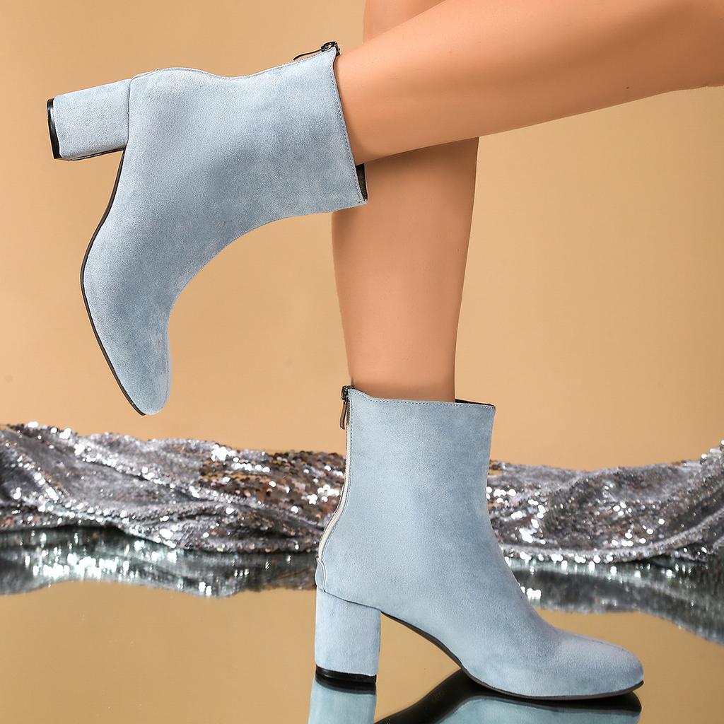 Женские повседневные ботильоны из искусственной кожи, нескользящие, с острым носком, на массивном блочном каблуке, короткие ботинки для женщин, удобные ботильоны на низком каблуке для платья с молнией