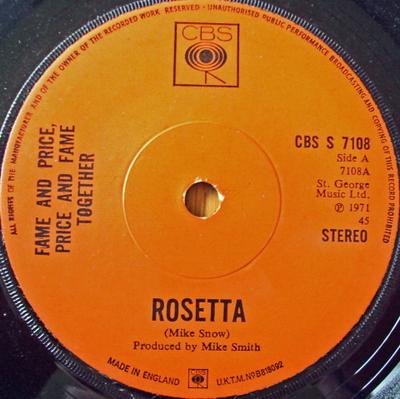 7-дюймовая пластинка GEORGIE FAME & ALAN PRICE - Rosetta CBSS7108 CBS 1971 UK Поп Б/У