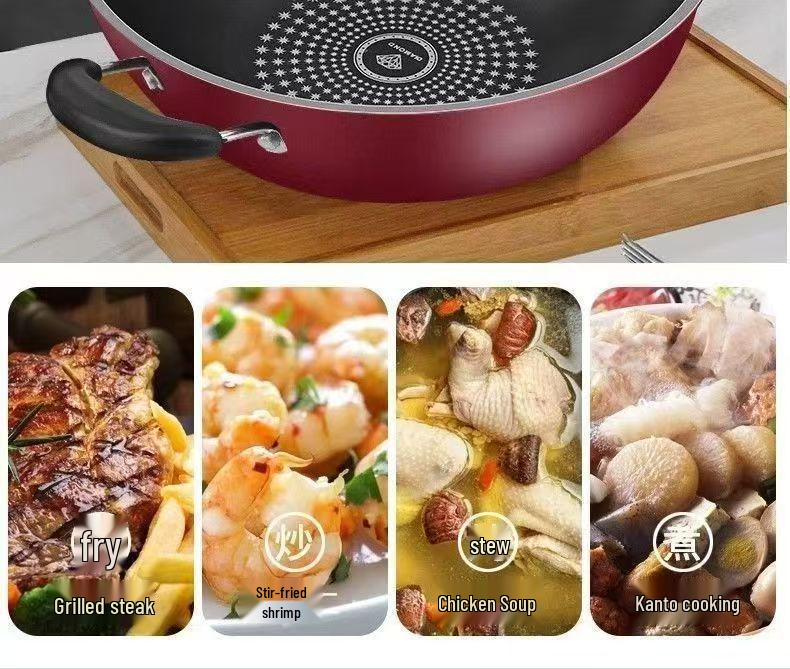 German Crystal Diamond Non-Stick Wok: Oil-Free, Smoke-Free, Induction & Gas Compatible Iron Cookware