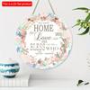 2D Flat 20*20cm1pc Home Love and Bless Simple Artistic Style Pink Garland Round Hanging Wooden Home Decoration, Light Pink Beatiful Flowers Print Wood