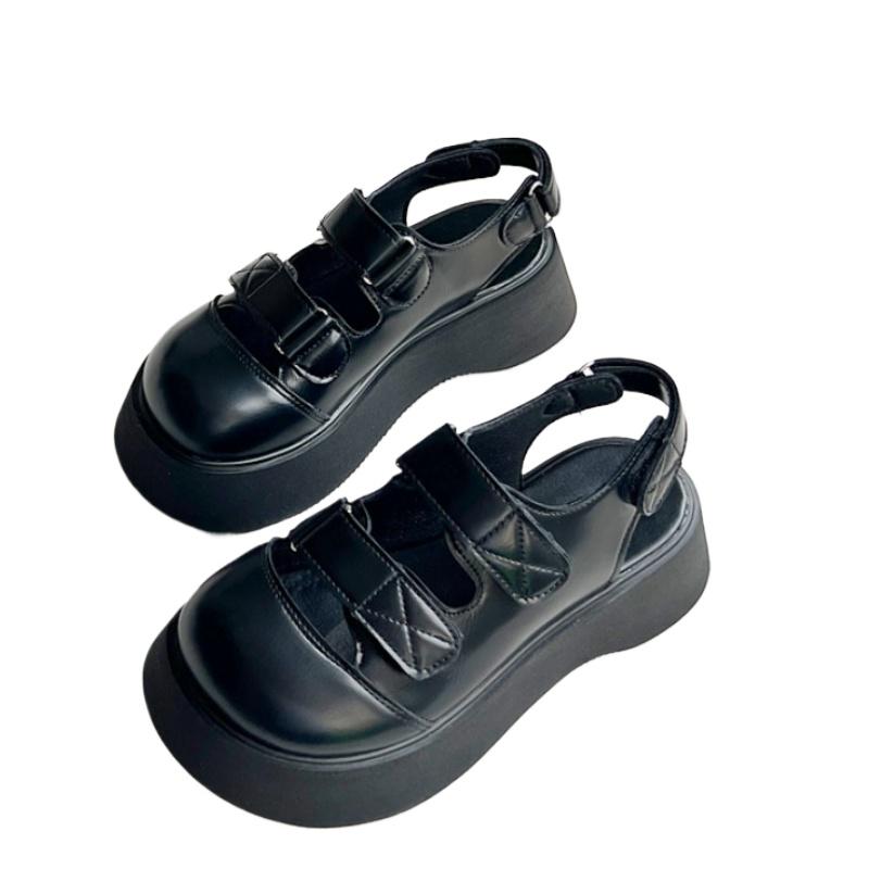 2024 Высококачественная женская обувь, летняя мода, круглый носок, средний каблук, толстая подошва, повседневные однотонные женские сандалии Baotou