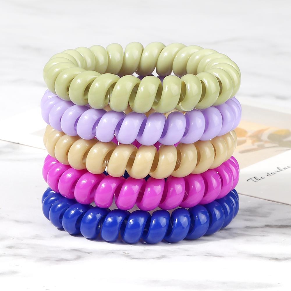 5 шт./набор Эластичные конфетные цвета Телефонный провод Простые женские резинки для волос Веревка для волос для детей Девочек Скранчи Повязка на голову Жевательная резинка Подарки