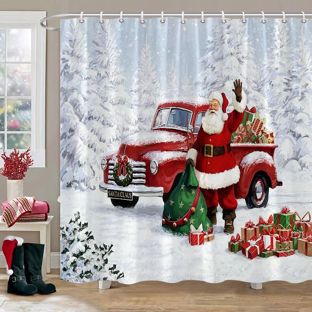 Рождественская занавеска для душа для ванной комнаты, деревенская рождественская занавеска для душа в деревенском доме, винтажная рождественская занавеска для душа для гостиной