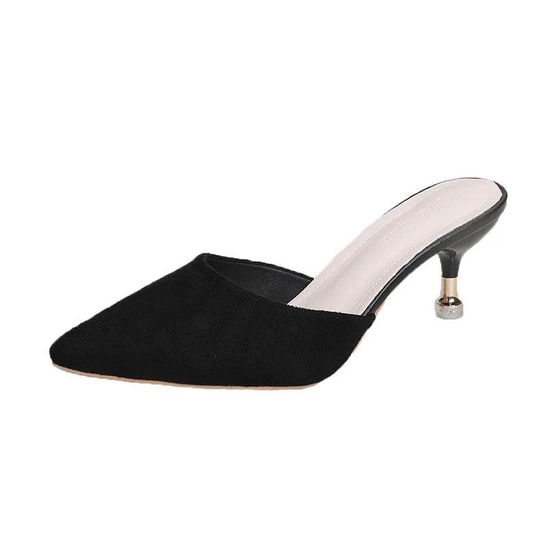 Fashion Shoes for Women Fashion Closed Toe Slingbacks Women's Slippers Spring Pointed Toe Shallow Solid Stilettos or Thin Heels Slippers