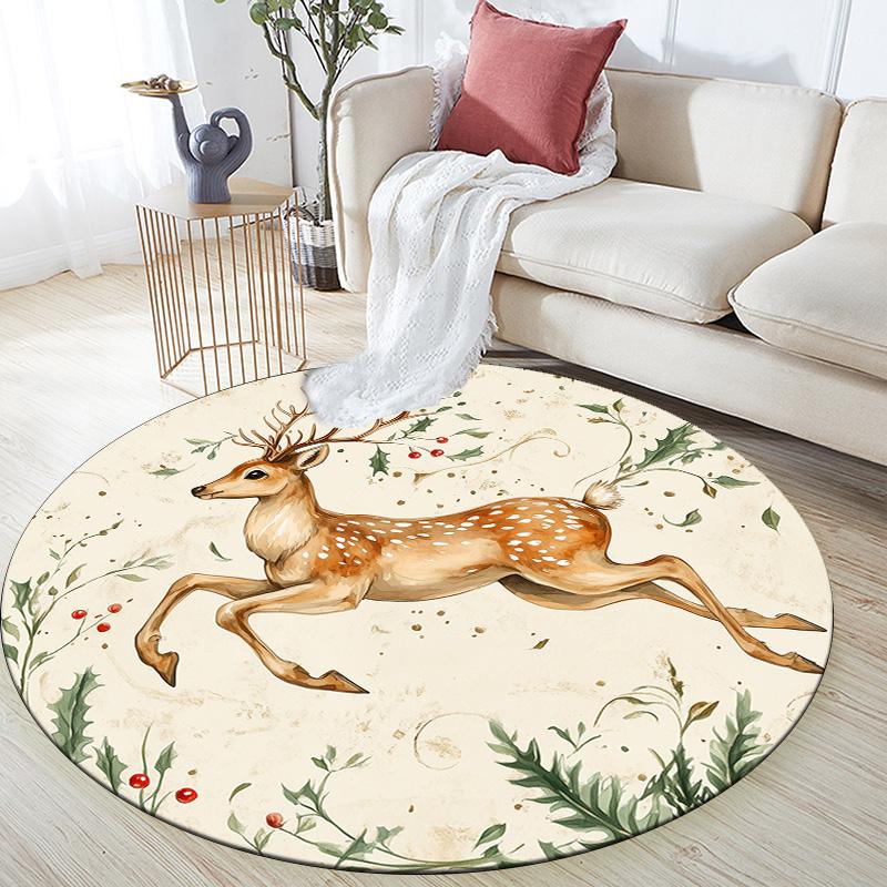 Бегущий олень, Круглый ковер, Ковер для гостиной, спальни, дивана, игровой комнаты, Декор, Нескользящий коврик для пола