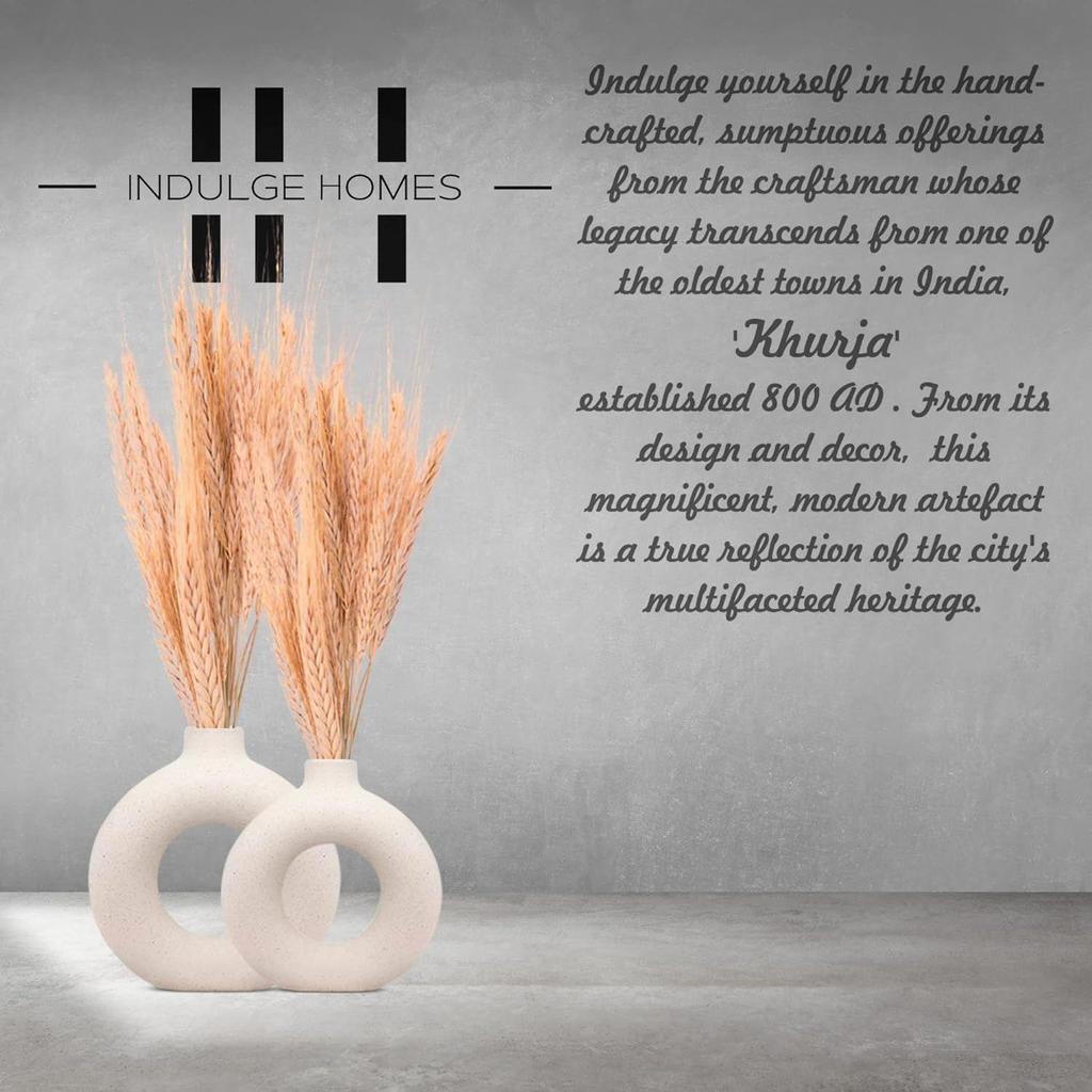 (Pack of 2) Flower Vase Ceramic Vase Round Shaped Vase Home Decor Centrepiece Decor Showpiece Donut Vase 6 & 8 Inches