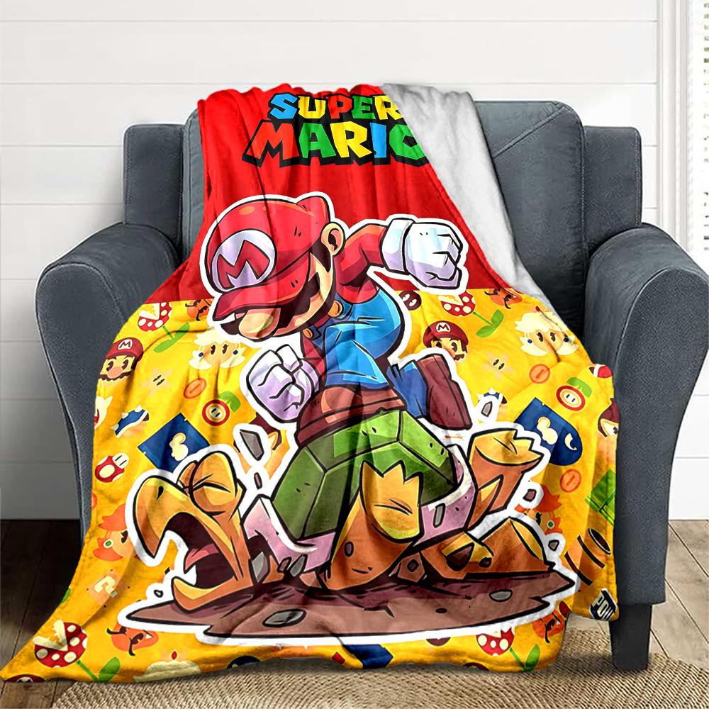 1pc Mario Adventure Cozy Print Blanket Lightweight Warm Flannel Throw Blanket For Sofa, Bed, Living Room
