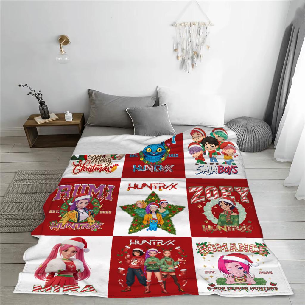 Huntrix Рождественский плед для мальчиков девочек K pop Охотники на демонов Руми Мира Зои Плед Уютный Рождественский подарок для фанатов Huntrix