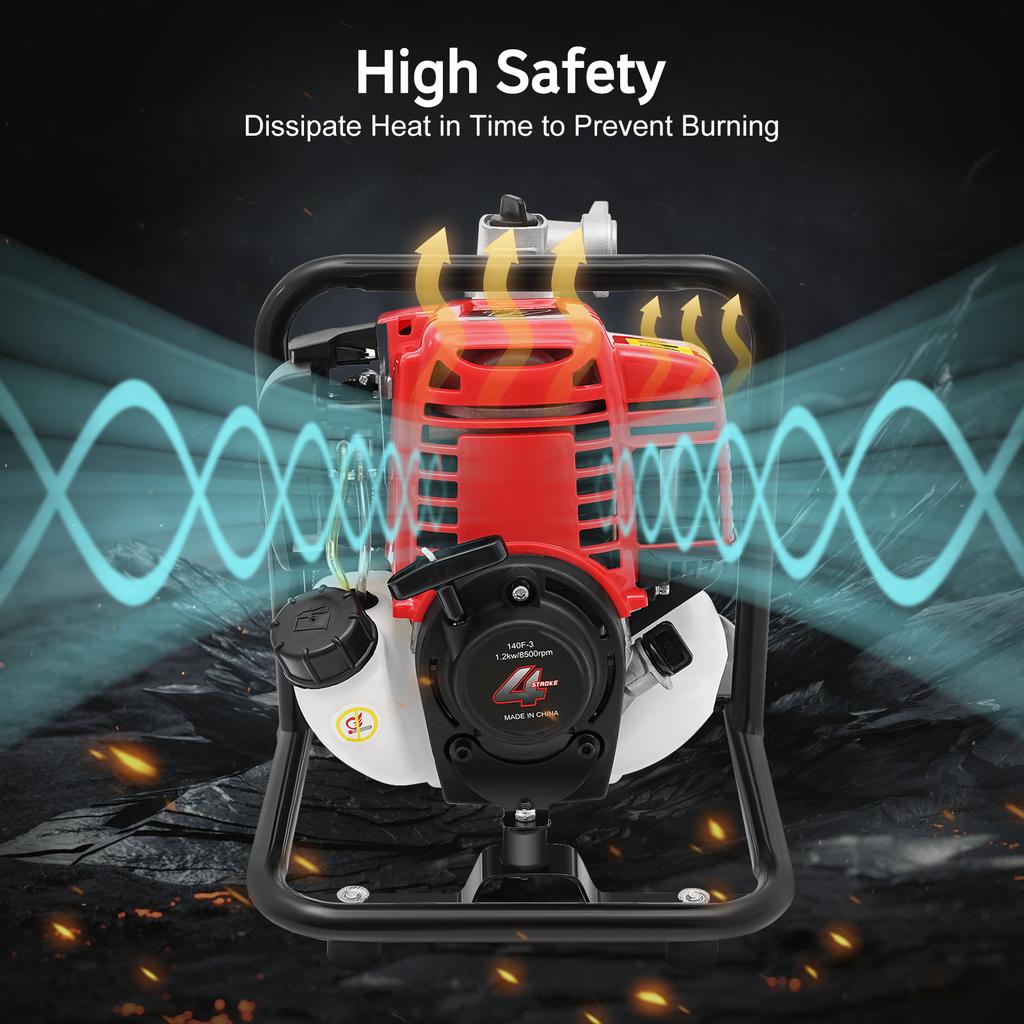 1.2KW 38cc Gasoline Water Pump High Flow 35GPM 4-Stroke for Farm Irrigation Fire Rescue Drainage 98ft Head