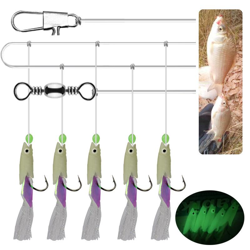 5/25 шт. Морские оснастки Sabiki String Hooks с мягкой приманкой-креветкой, светящаяся бусина, леска для ночной рыбалки, берег, скалы, соленая вода 260319