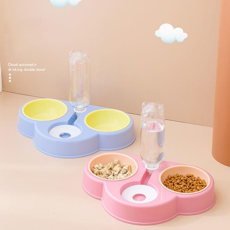 Cloud Type Multi-use Three Bowls of Automatic Drinking Cat Snack Bowl Anti-upset Dog Food Bowl PP Material Pet Supplies