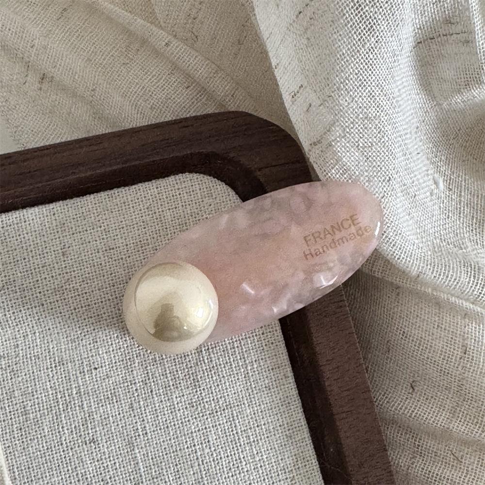 French Style Fashionable Hair Clips for Woman Tender Pink Acetate Pearl Alligator Clip Hair Ornament