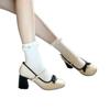 2025Women's Bow Design Round Toe Low Heel Shoes Cute Girly Style Autum Pu Leather Mid-Heel Lolita Shoes