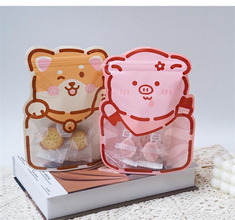 10Pcs Thicken Plastic Cartoon Animal Biscuit Candy Packaging Snacks Ziplock Children's Party Sweets Package