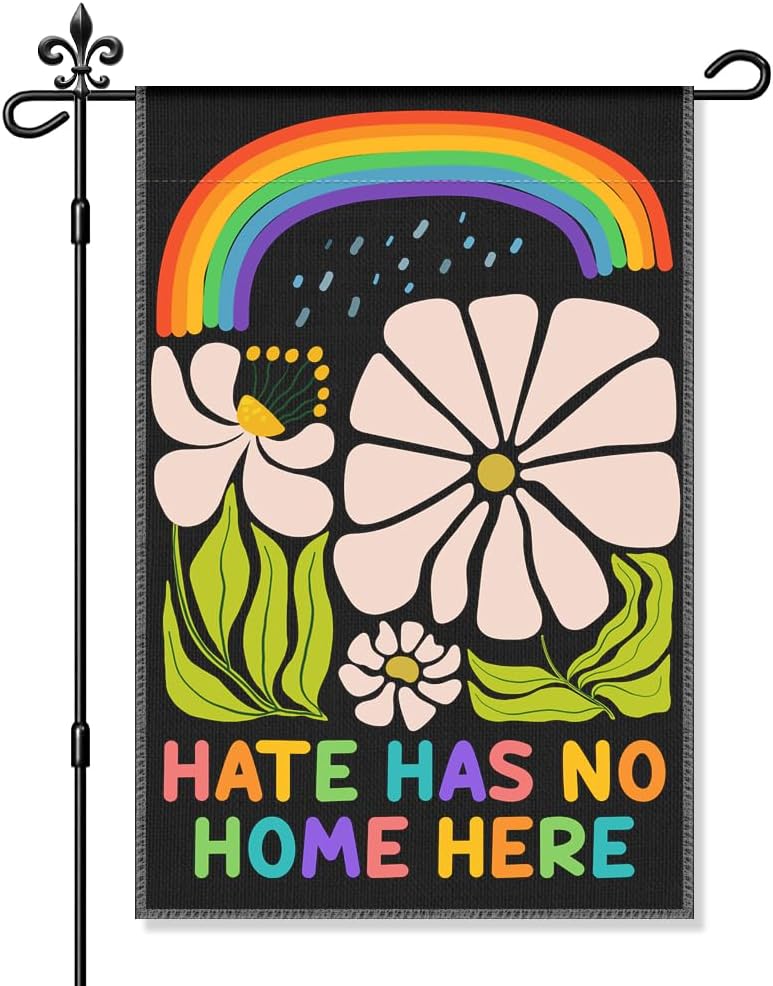 Hate Has No Home Here Garden ag, Funny Retro oral Yard ags for Outside, Rainbow LGBTQ Support Pride Month Human Right SSL