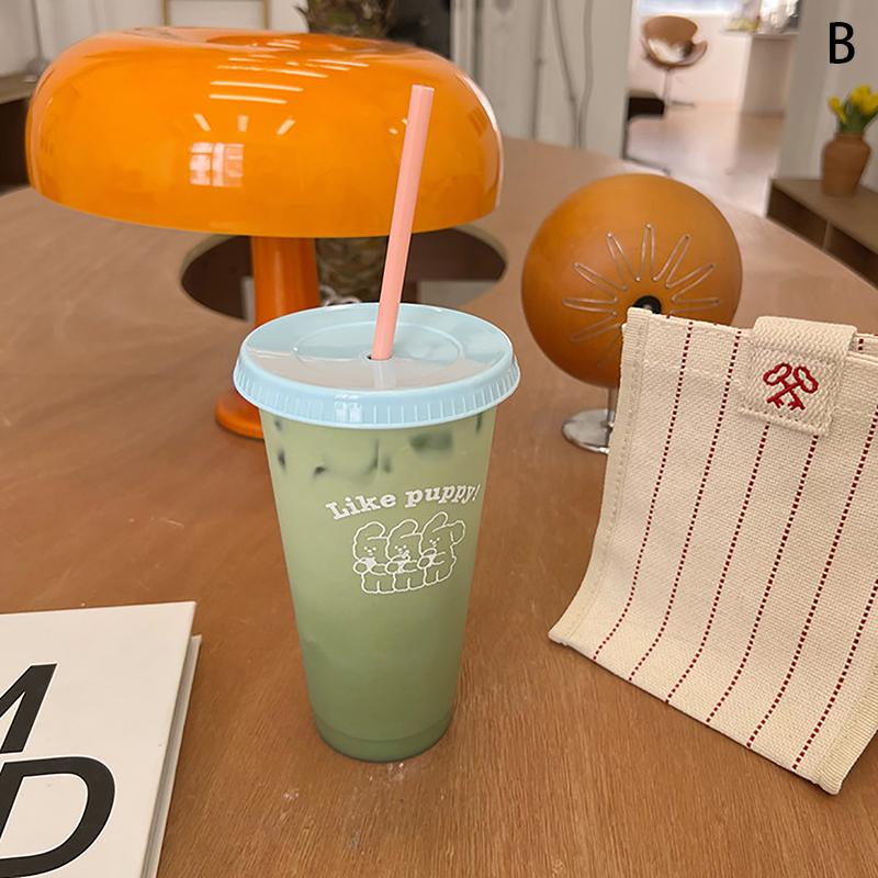 Kawaii стакан для воды с крышкой и соломинкой для кофе, сока, молока, чая, симпатичная пластиковая бутылка для воды, портативная многоразовая бутылка для питья, не содержит BPA