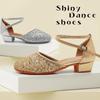 Girls Latin Dance Shoe Sequins Cloth Kids Stage Shoes Low Heel Soft Sole Indoor